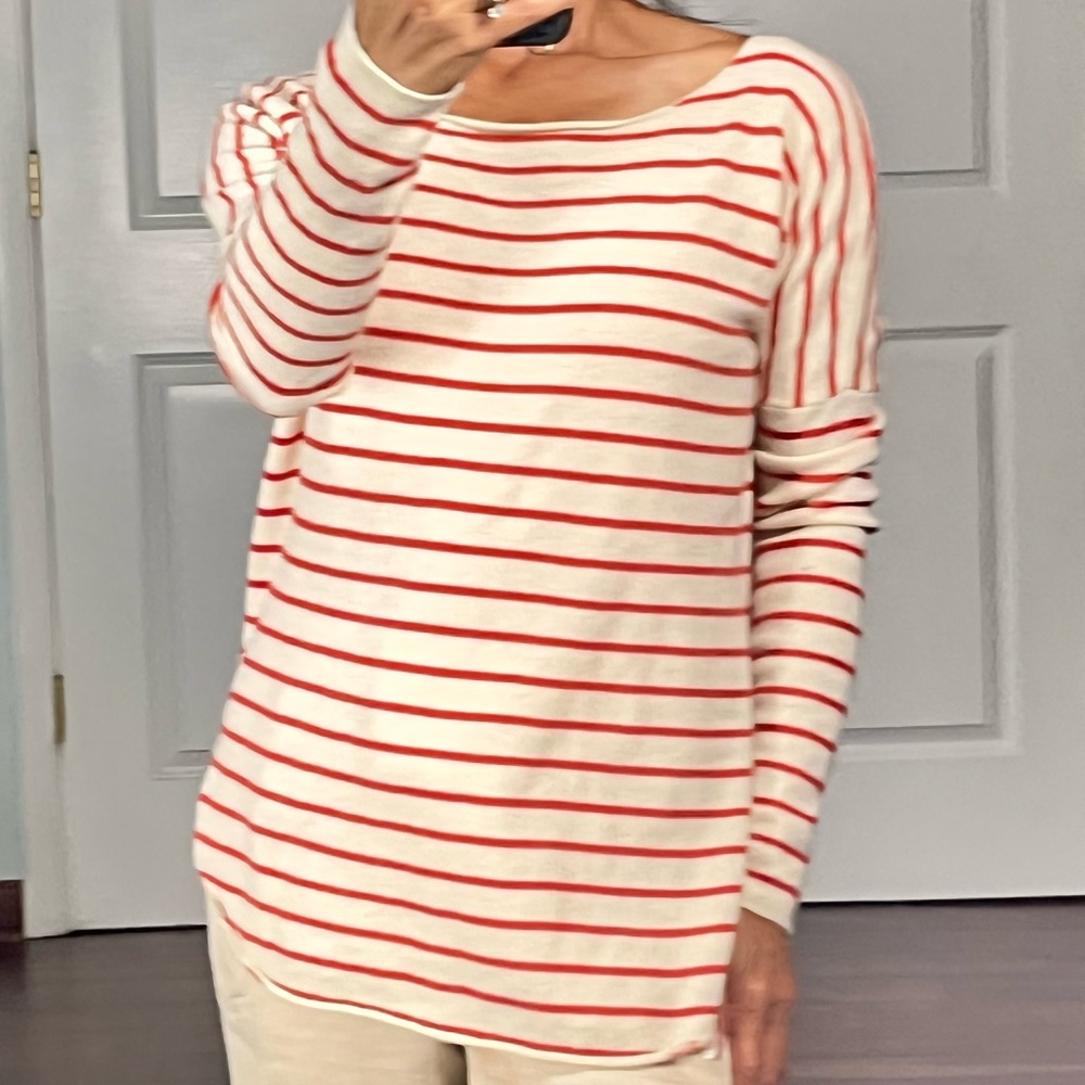 Vince Red Stripe Boatneck 100% cashmere Sweater size XS - Picture 6 of 12